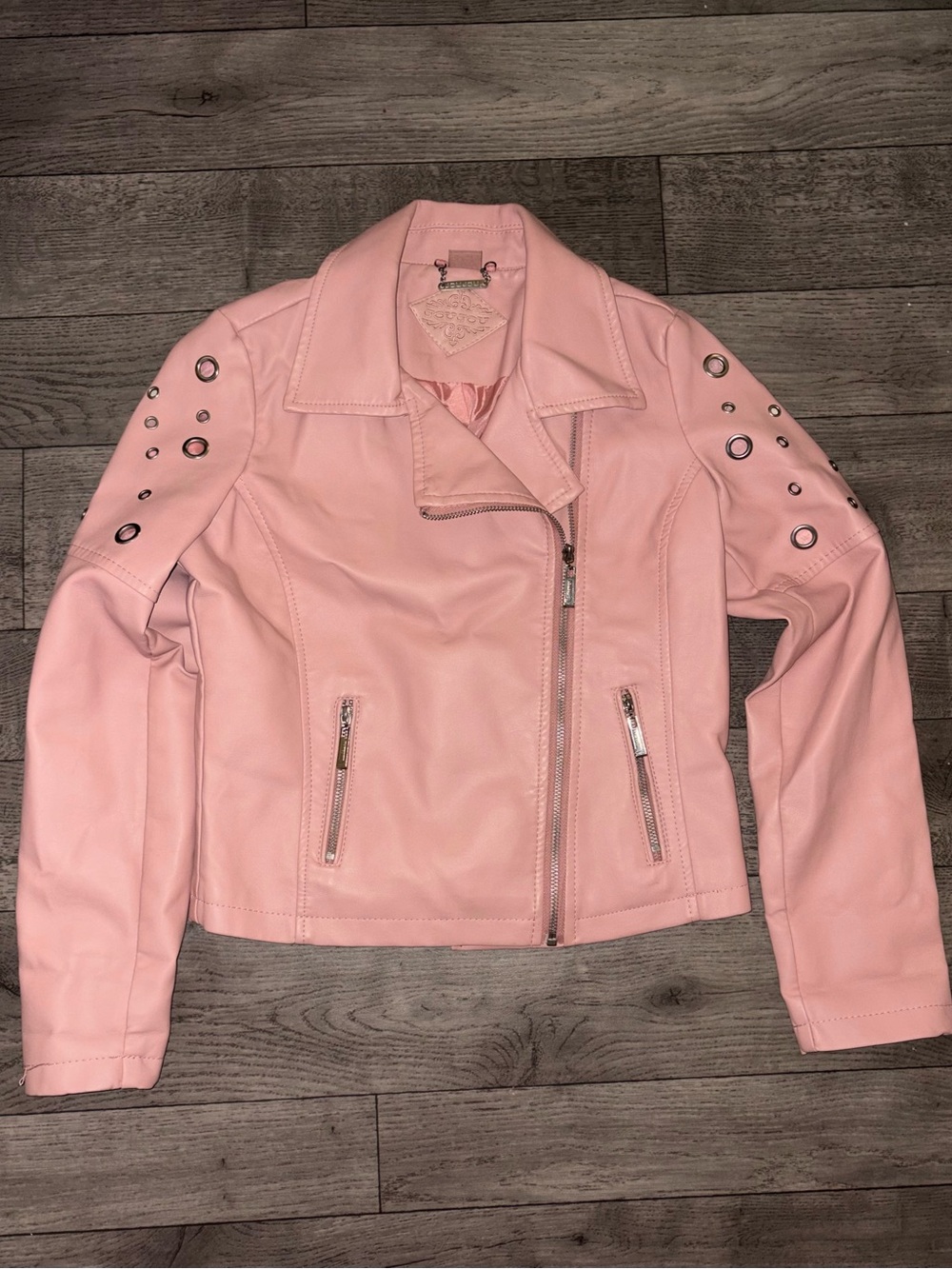 Jou Jou Pink Grommet-Accent Faux Leather Moto Jacket